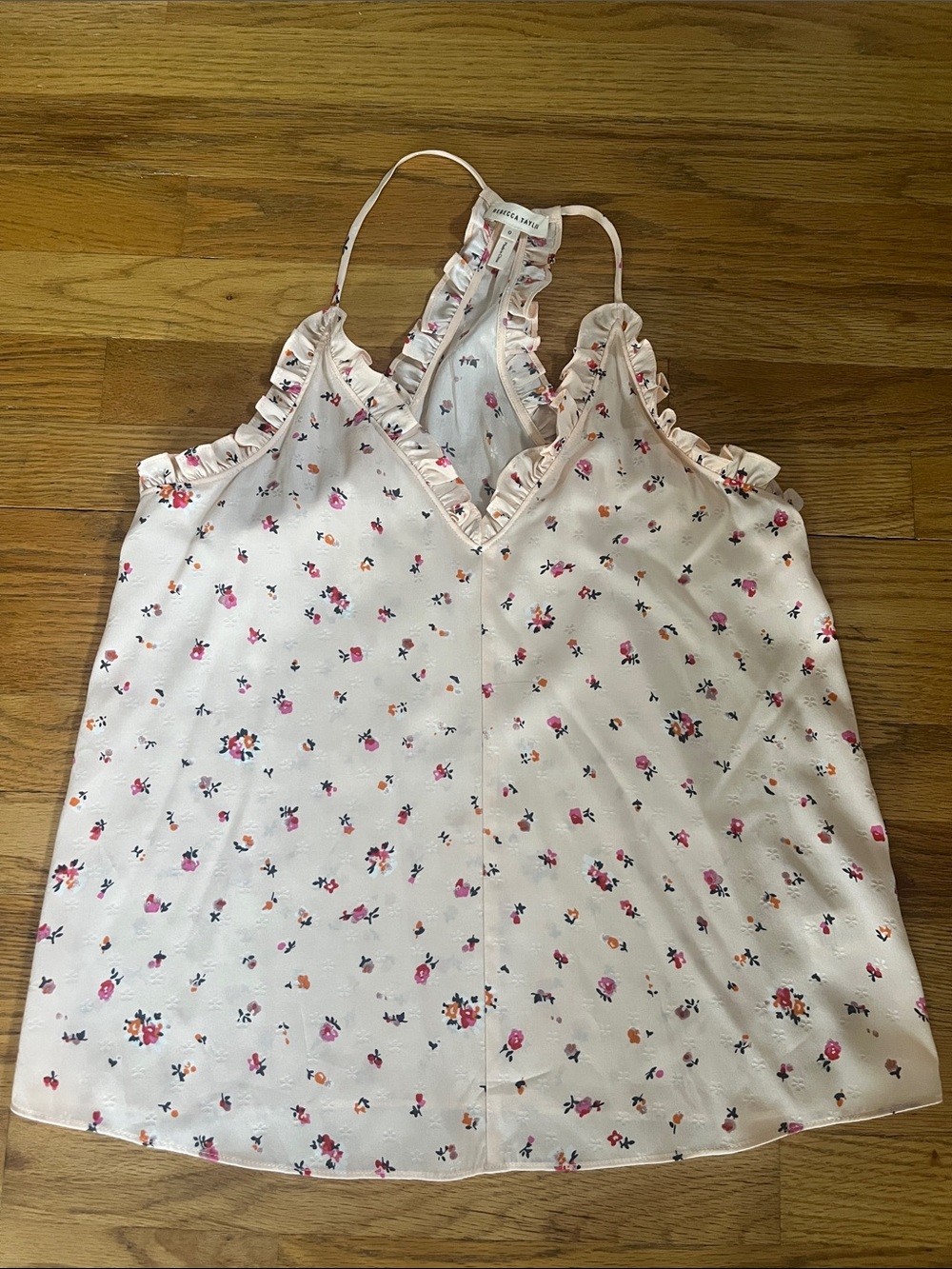 Rebecca Taylor 0 Ruffled V-Neck Floral Tank Top - Pink/White